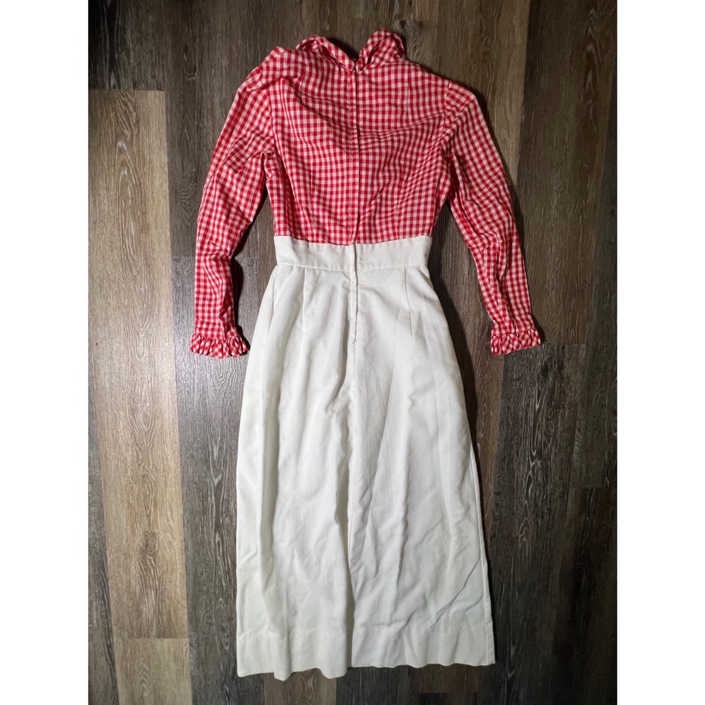 Vintage Maxi Dress XS Red White Gingham Butterfly Good 70s Retro - Picture 6 of 8